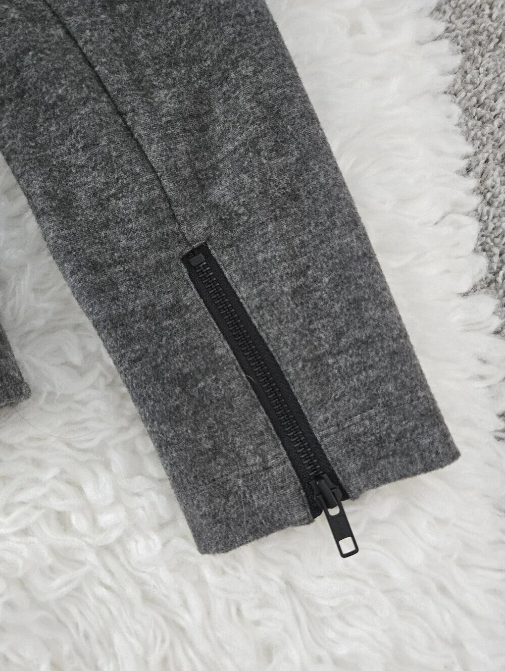 CAbi #3556 Gray Rebel Motto Asymmetrical Zip Up Ponte Knit Jacket Size small